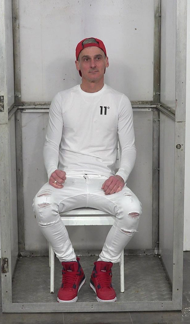 Ste Gunged in White 11 Degrees Outfit